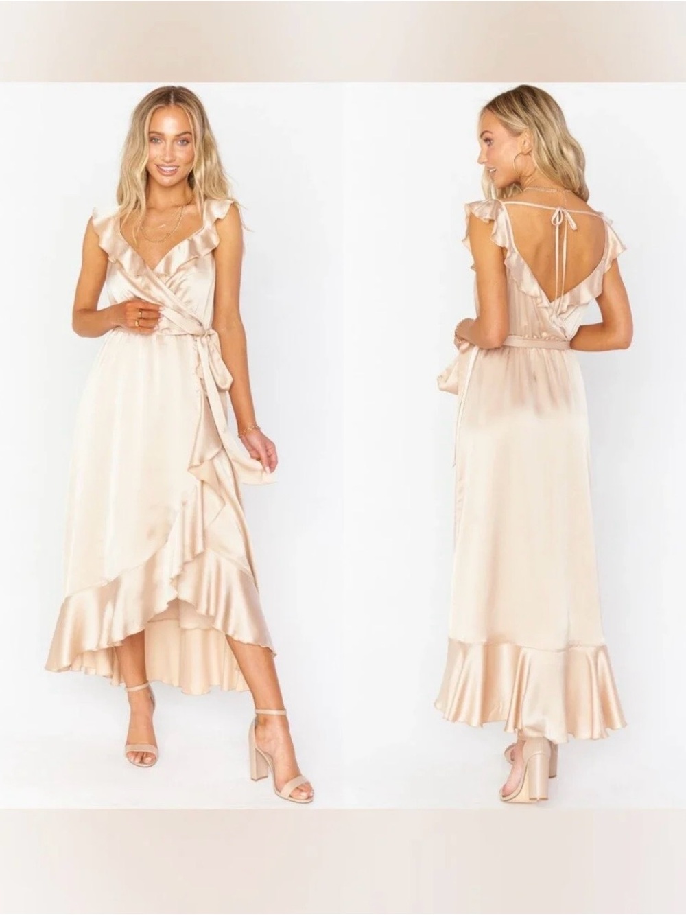 Show Me Your MuMu tan Champagne beige Satin High-Low Dress Size medium